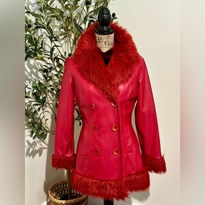 Blanc Noir | Y2K Red Faux Fur/Faux Leather Jacket